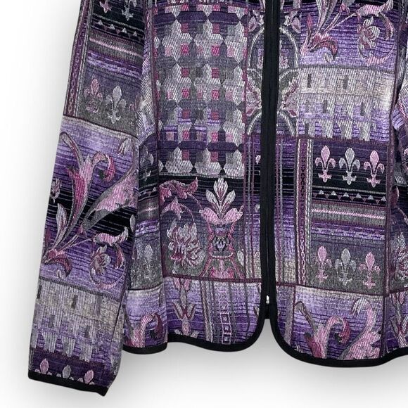 Dressbarn Embroidered Purple Tapestry Zip Up Blazer Jacket Women’s Size 1X - Picture 4 of 14